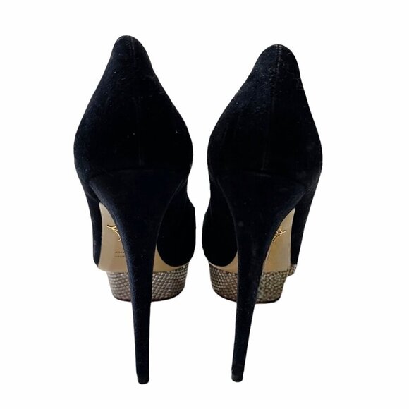 Charlotte Olympia Dolly Platform Pumps with Metal Platform, 41 EU, Navy Suede - Picture 11 of 16